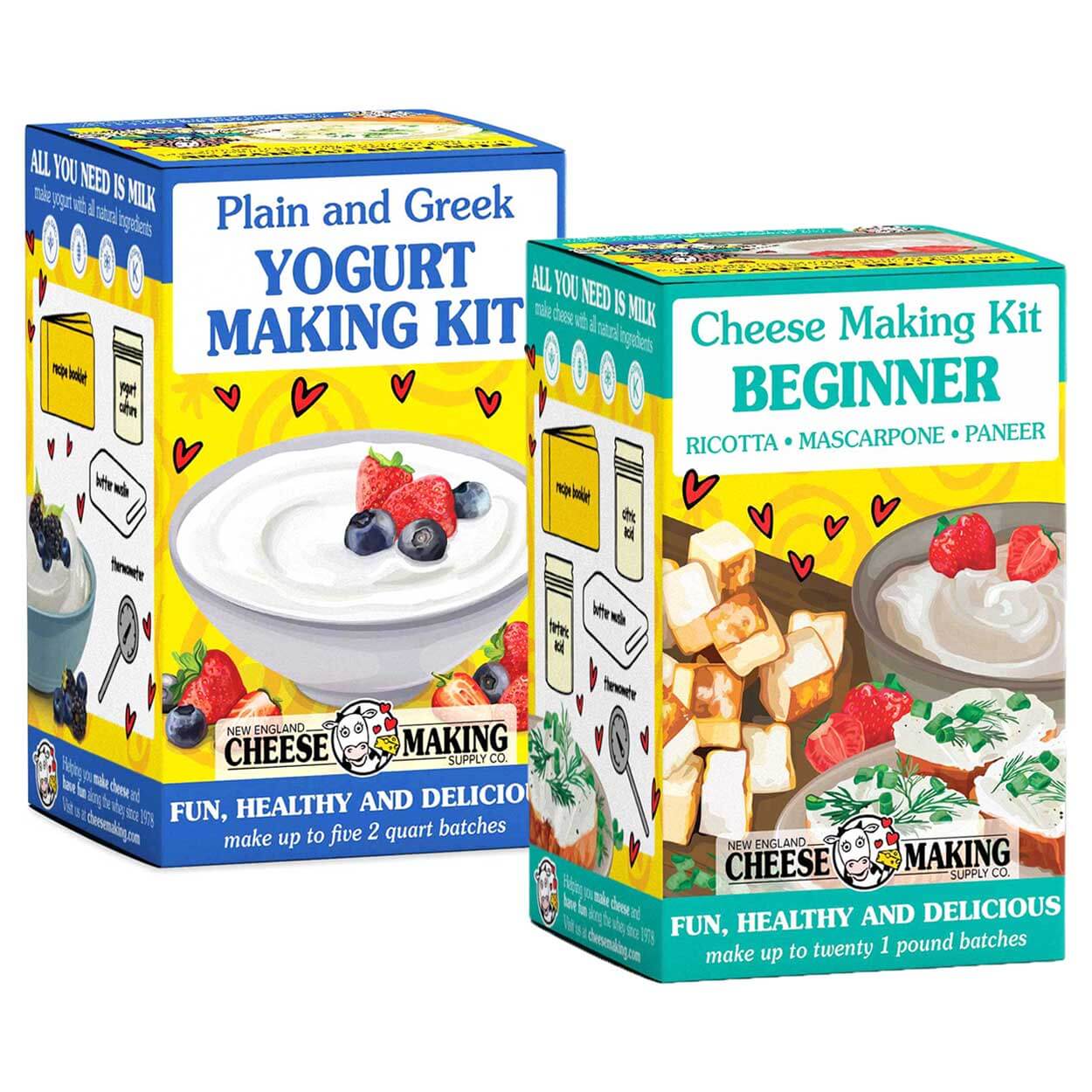 Beginner Cheese and Yogurt Making Kit Bundle with cheese and yogurt kits for homemade dairy delights.