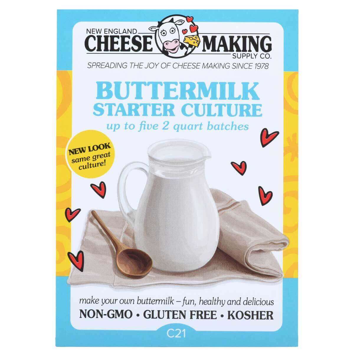 Buttermilk starter culture package by New England Cheese Making for making thick, healthy buttermilk. Enough to make up to five, two quart batches