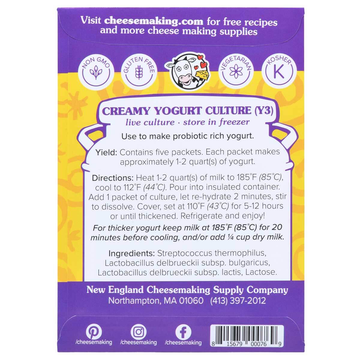 Creamy Yogurt Starter Culture showing directions for making rich probiotic yogurt at home.