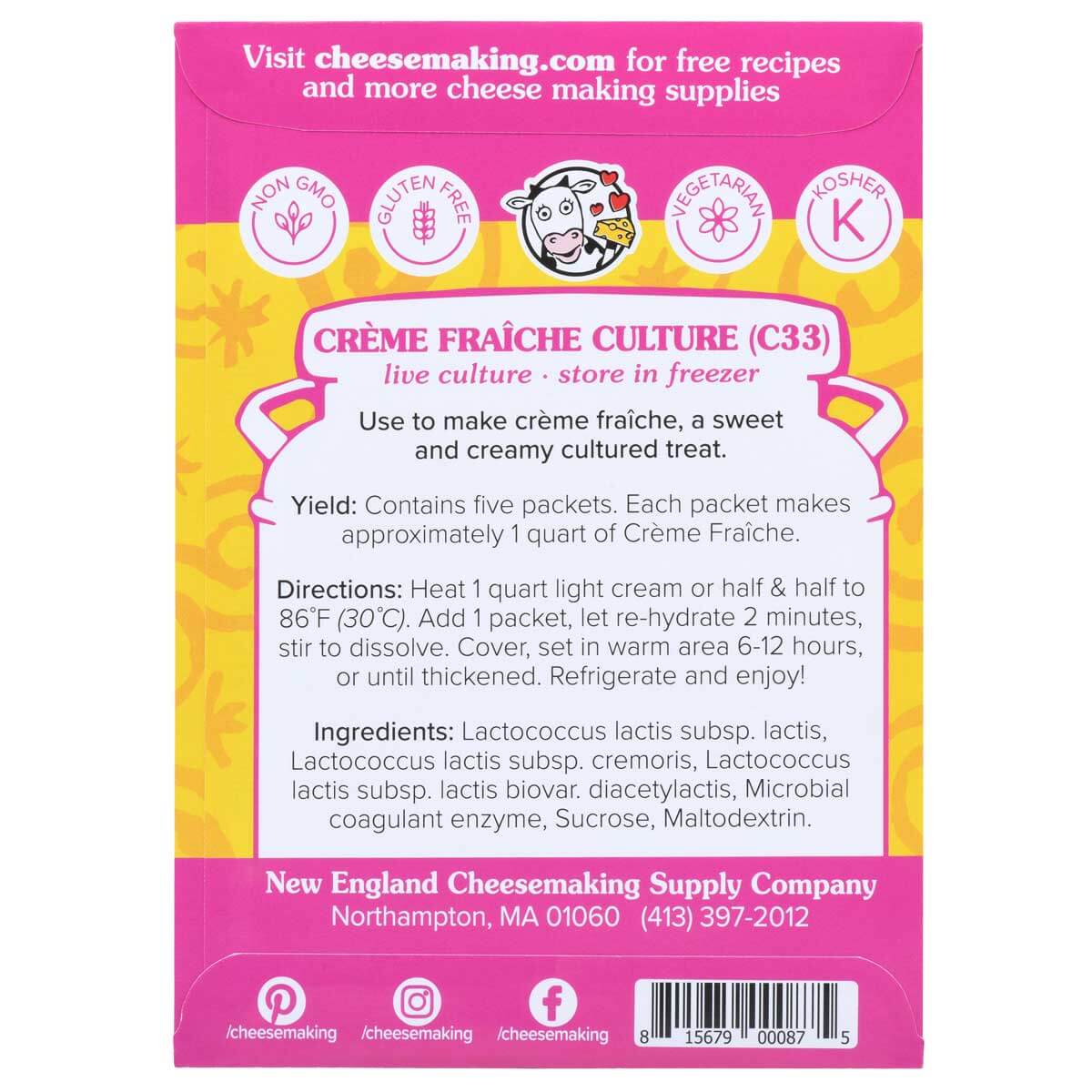 Crème Fraîche culture packet, gluten-free, non-GMO, for making creamy cultured treats.