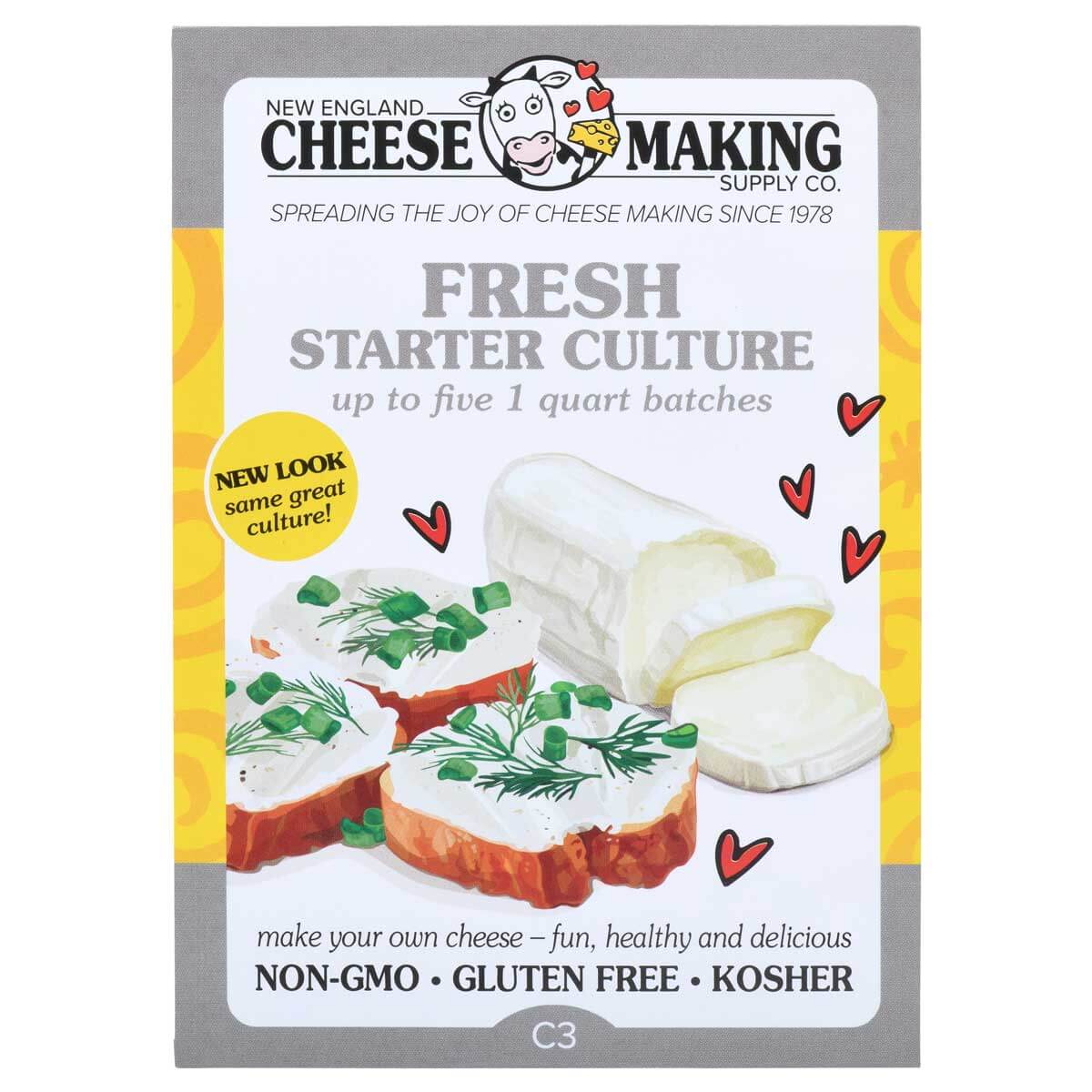 Fresh starter culture for cheese making, makes up to five quart batches of soft cheese like cottage cheese and Neufchatel.