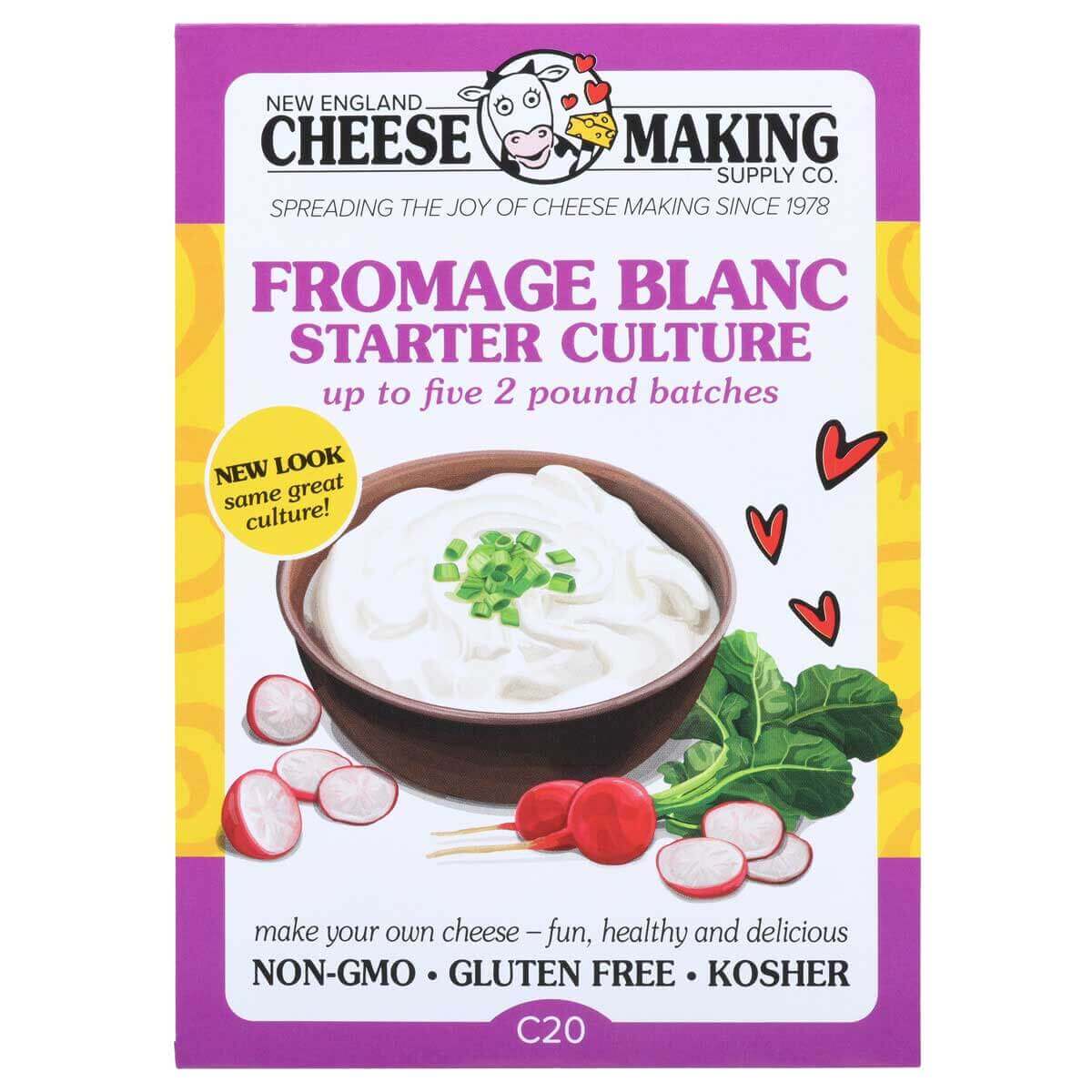 Fromage Blanc starter culture pack for making delicious cheese; non-GMO, gluten-free, kosher ingredients.