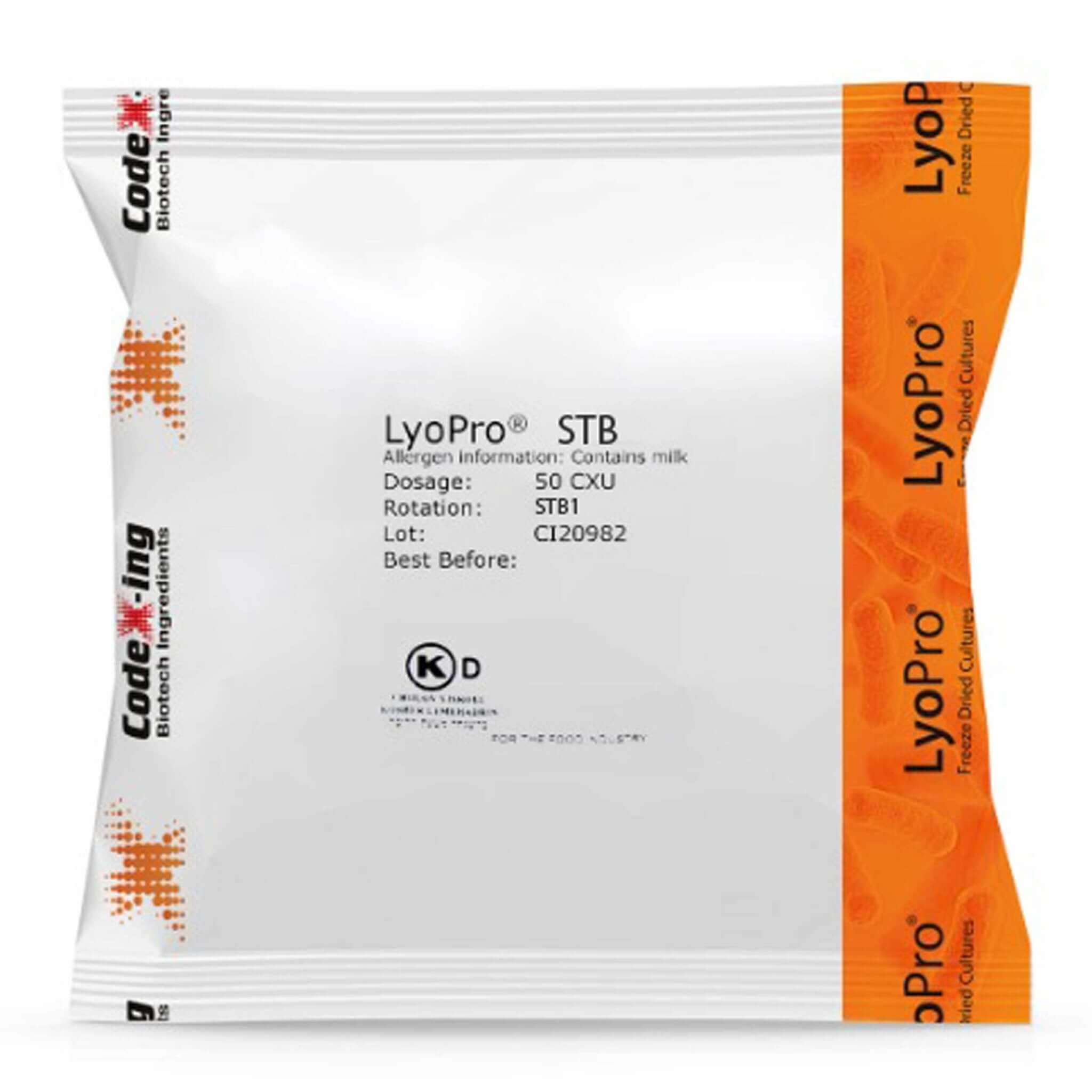 LyoPro STB thermophilic starter culture packet for low moisture cheeses like Mozzarella and pizza cheese.