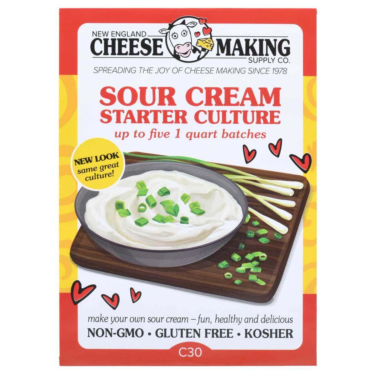 Sour Cream Starter Culture box for making creamy sour cream at home, non-GMO, gluten-free, and kosher.