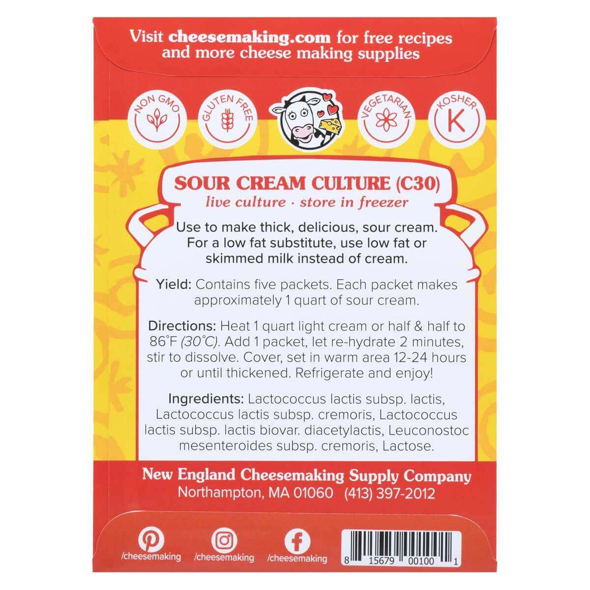 Sour cream starter culture packet with instructions for making thick, delicious sour cream at home.