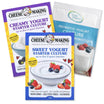 Yogurt starter culture sample pack with Sweet, Creamy, and Probiotic cultures for homemade yogurt.