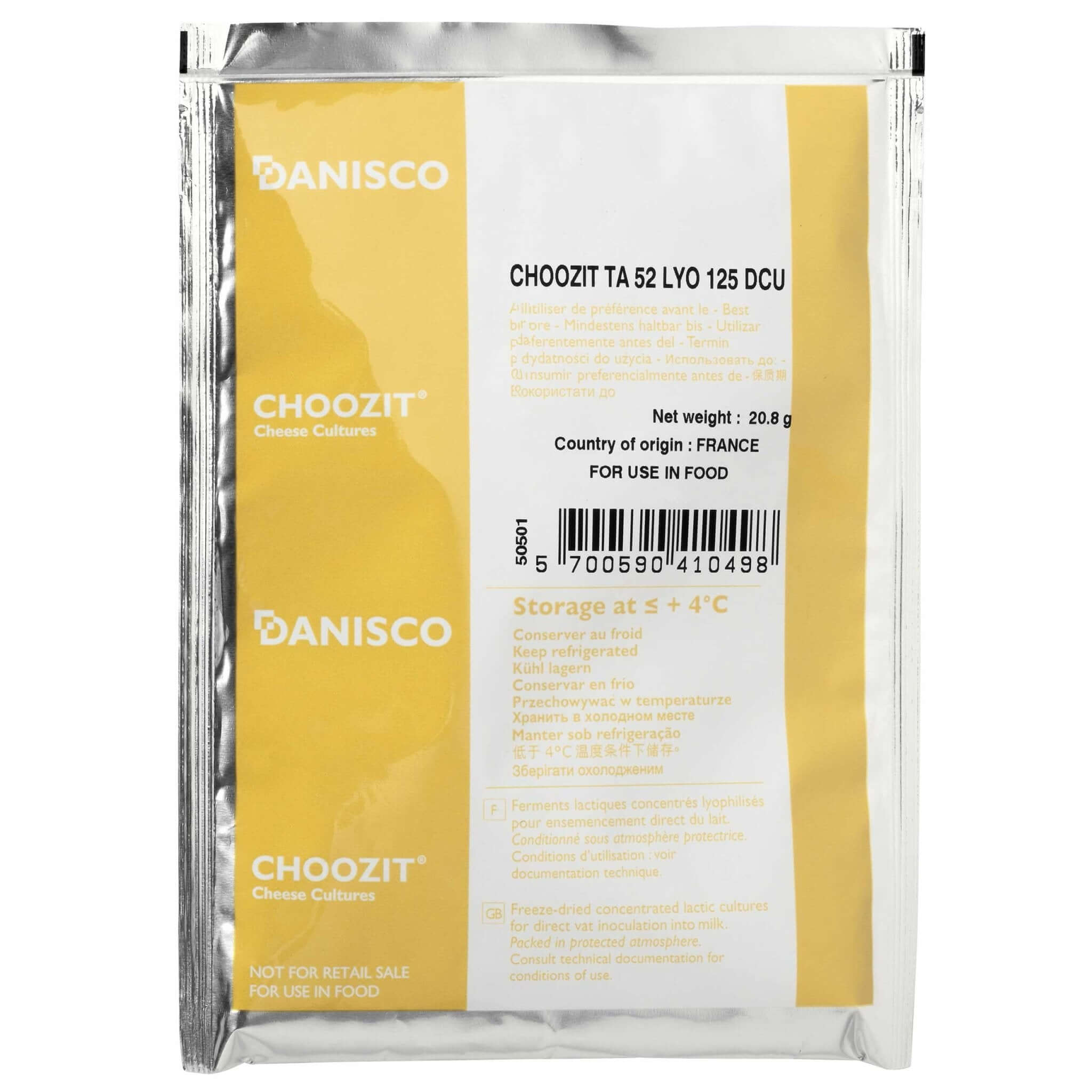 Choozit TA 52 Thermophilic Starter Culture for cheese making, used to make Muenster and other types of bloomy rind cheese.