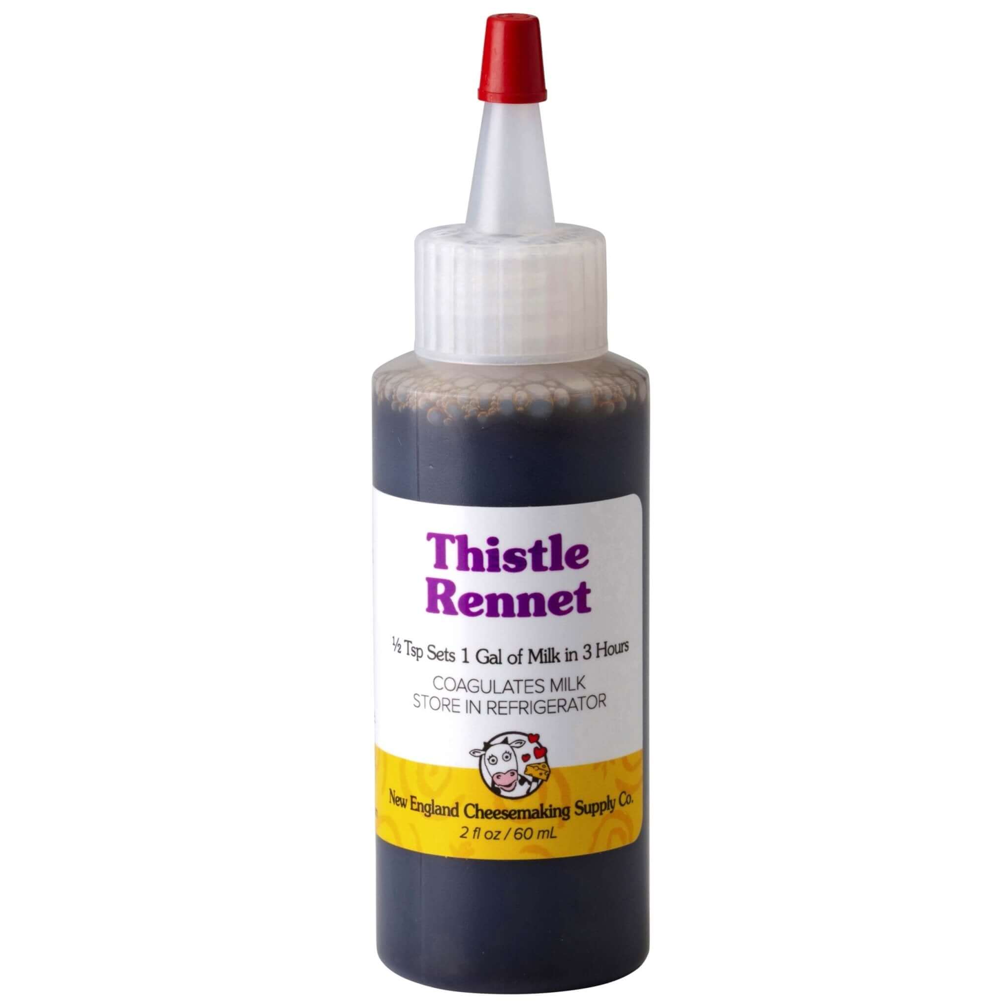 Liquid Thistle Rennet bottle for artisanal cheese making, made from 100% flower extract, NON-GMO.