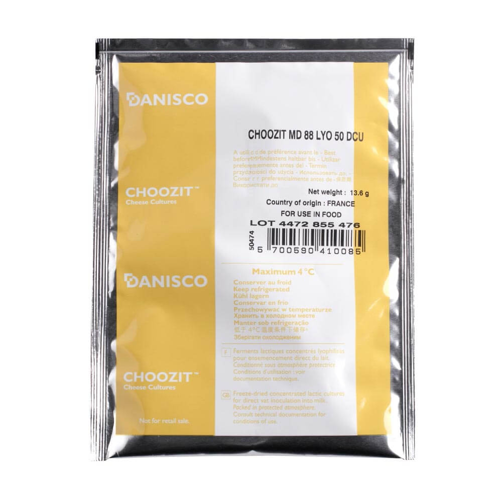 MD 88 Mesophilic starter culture packet for enhancing flavor and texture when making cheese making.