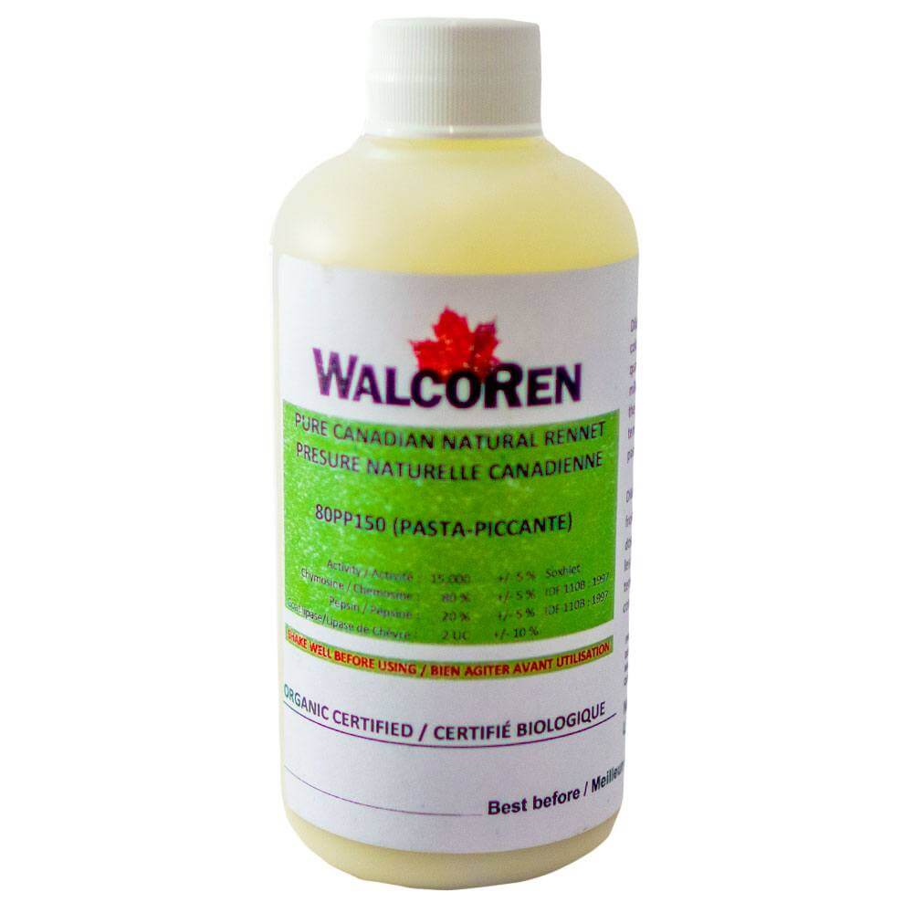 WalcoRen organic kid rennet paste bottle for cheese making, non-GMO, natural goat rennet, ideal for aged cheese.