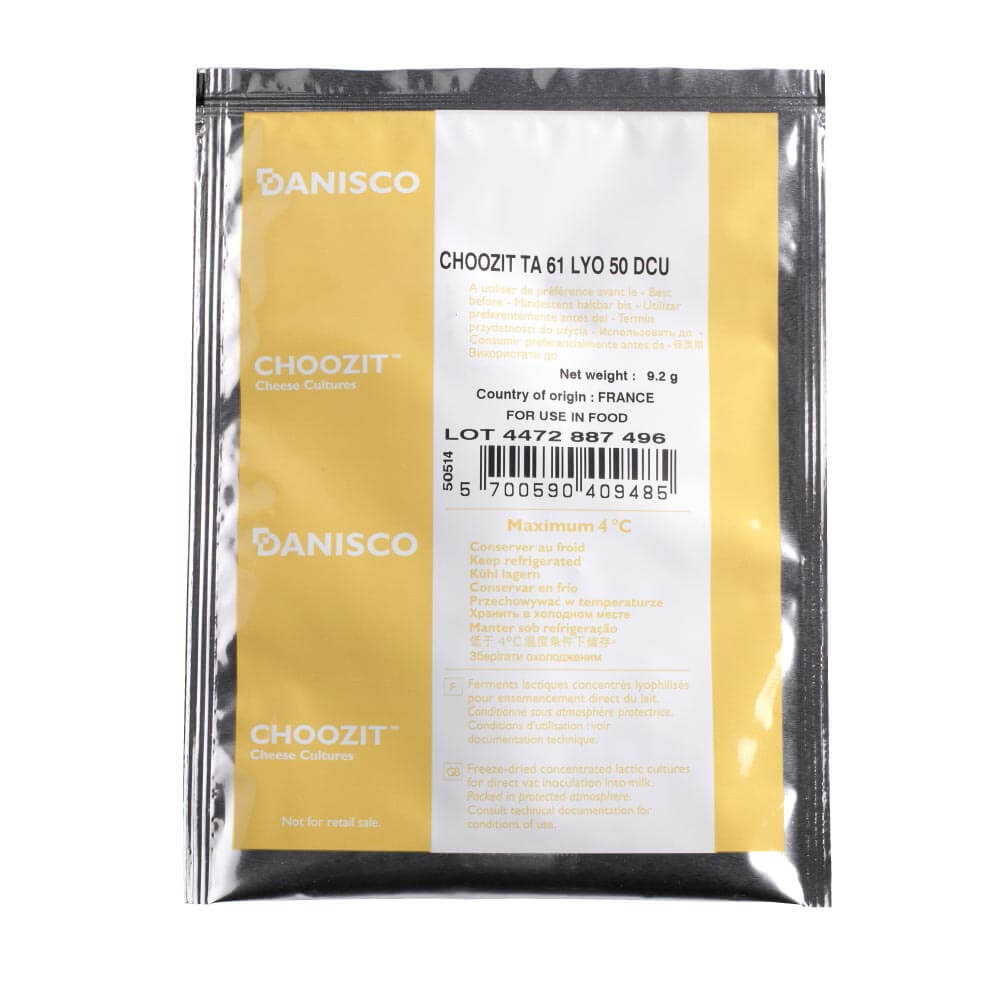 TA 61 Thermophilic starter culture packet for making hard Italian and Swiss cheese like Parmesan and Mozzarella.