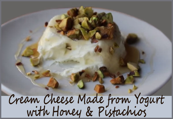 Cream cheese made from yogurt with honey and pistacious