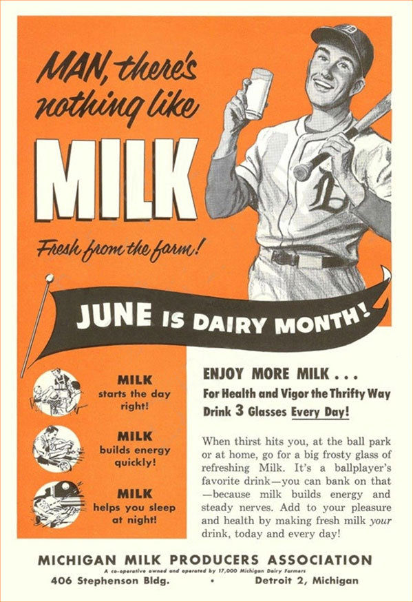 "Man there's nothing like milk" Poster with baseball player