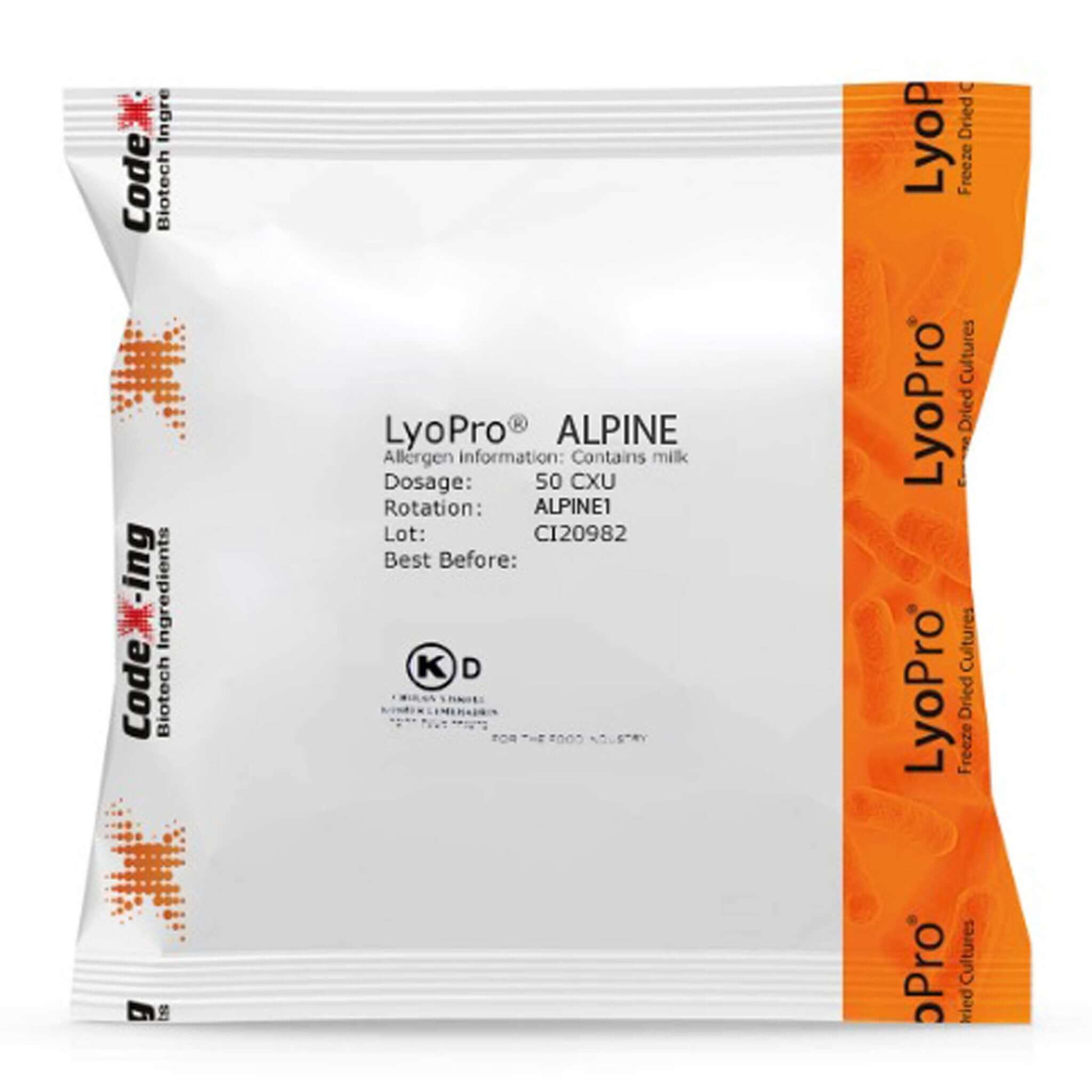 LyoPro Alpine starter culture packet for mesophilic and thermophilic cultures, ideal for semi-hard and hard cheese.