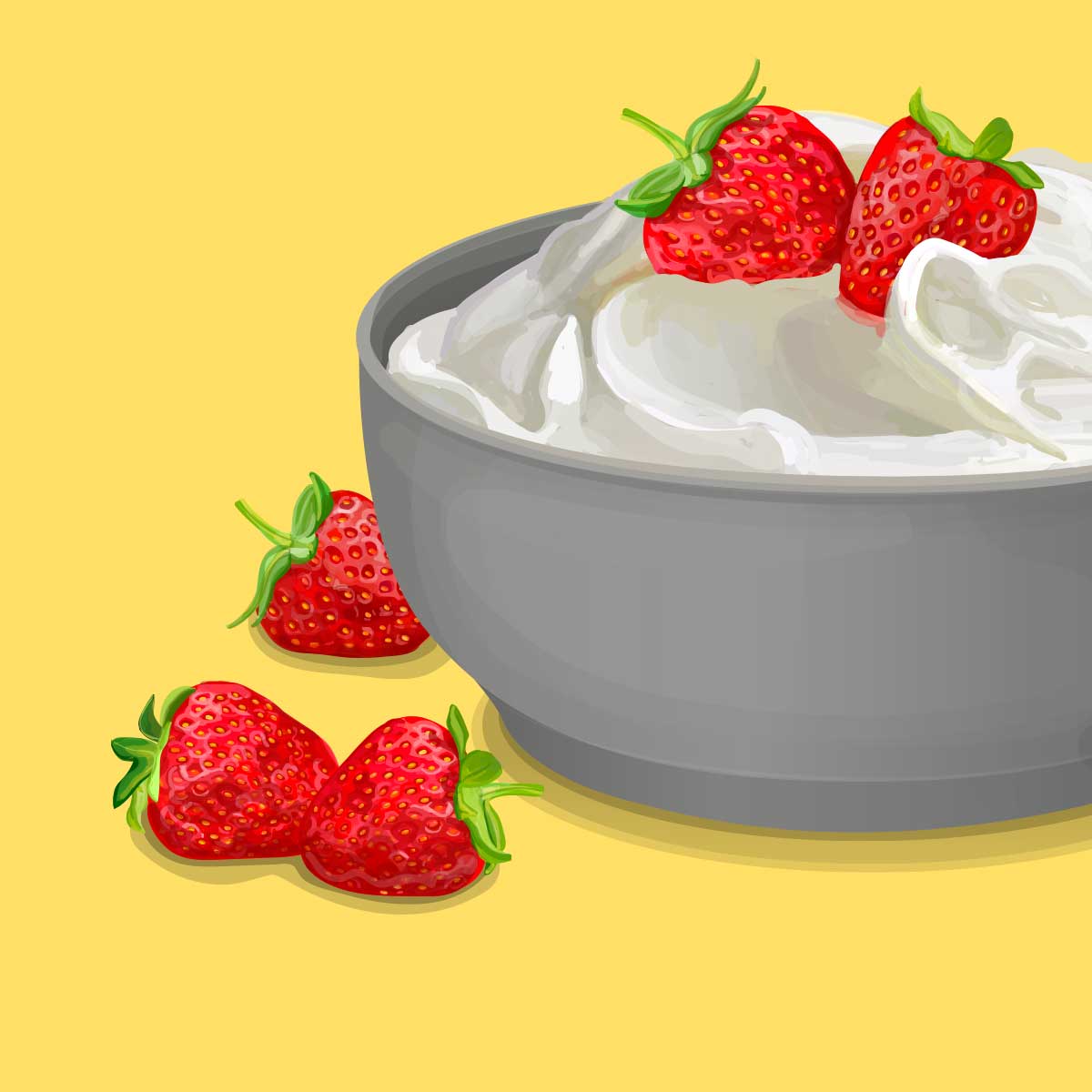 bowl of homemade yogurt with red strawberries ontop