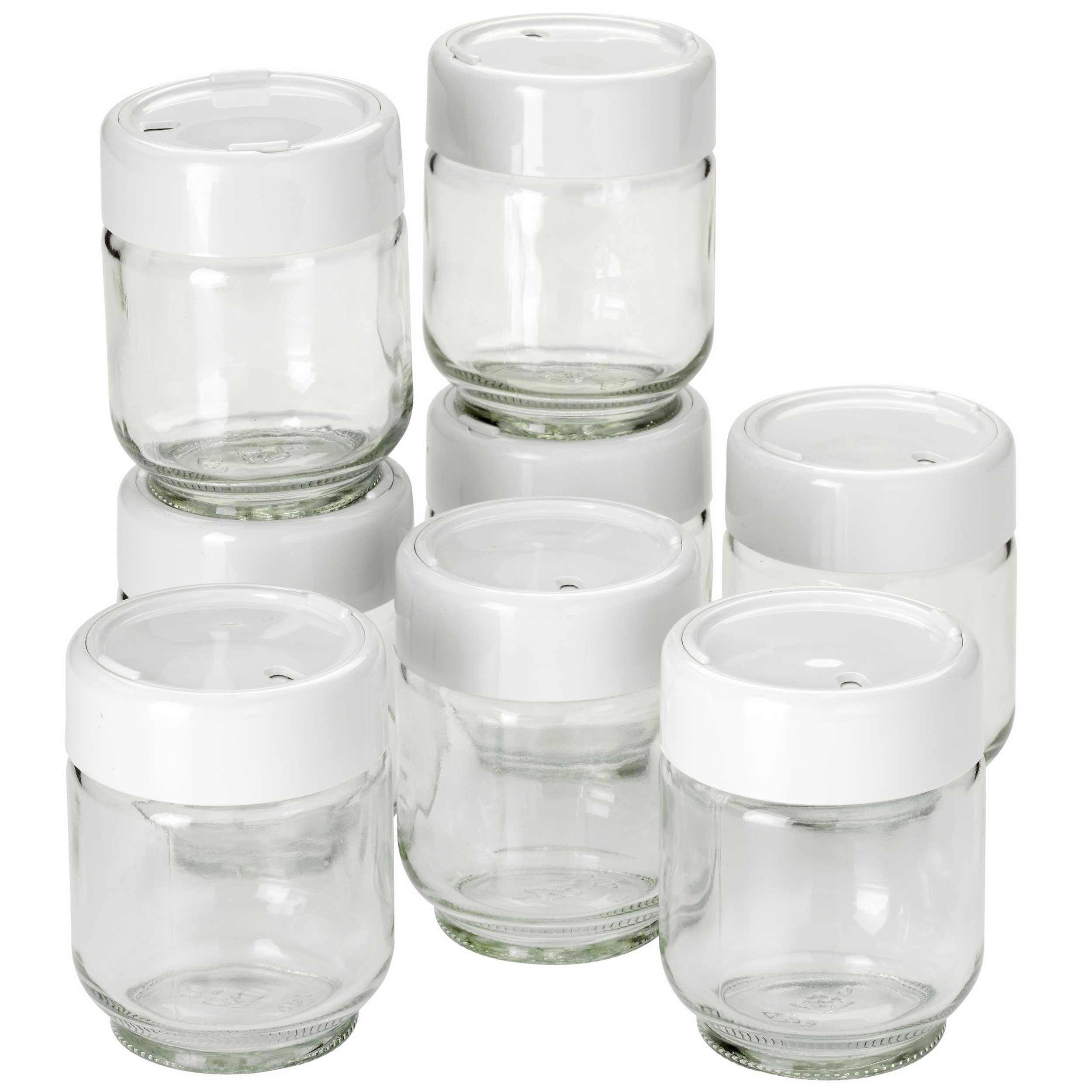 Euro Cuisine GY1920 Glass Jars with Lids for Yogurt Maker, Clear, 6 Ounce,  Set of 8 6oz Glass Jars for Yogurt, Parfaits, Clear Yogurt Containers
